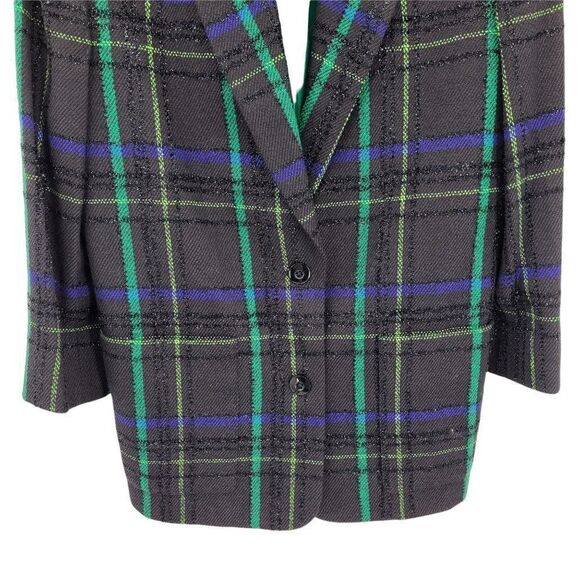 Vtg Ellen Tracy 90's Clueless Wool Sparkle Plaid Boxy Boyfriend Blazer Blue Sz 4 - Picture 6 of 10